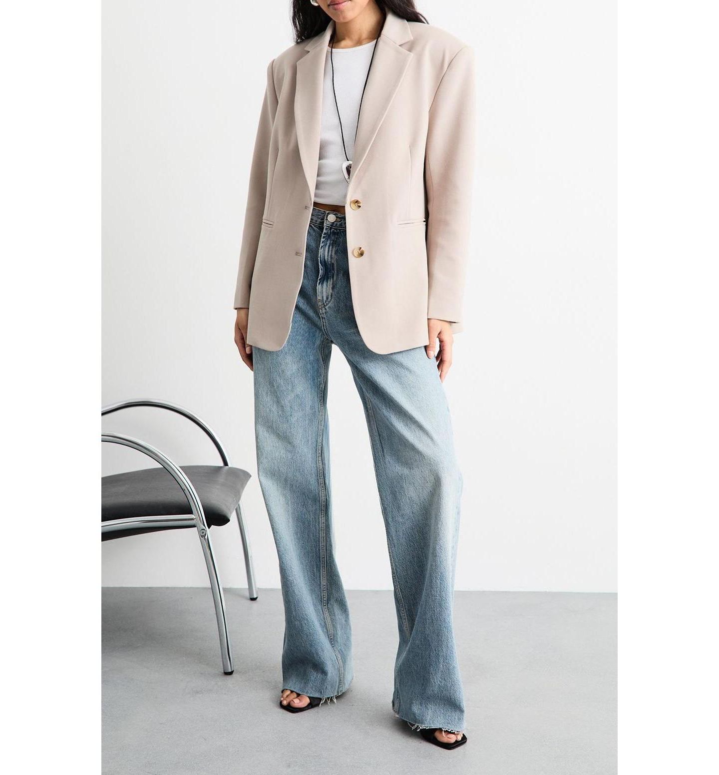 Женский пиджак Warehouse Oversized Single Breasted Blazer, цвет: Серо-бежевый — фото 7