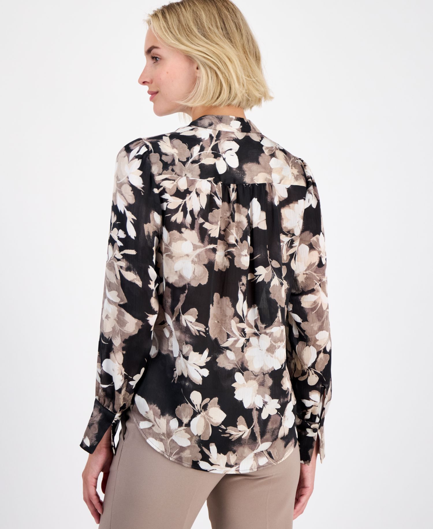 Petite V-Neck Pleated-Front Blouse