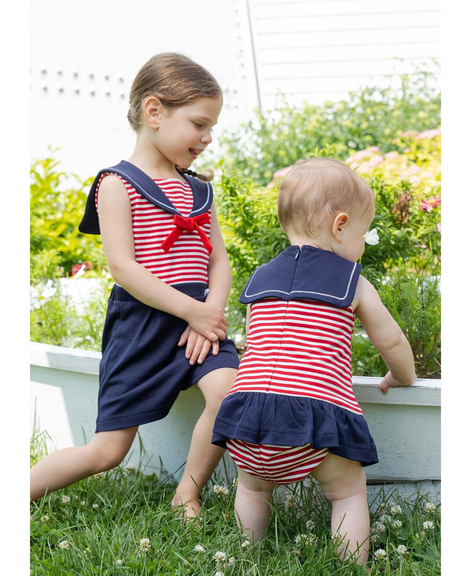 Baby Girl Stripe Knit Romper With Sailor Collar