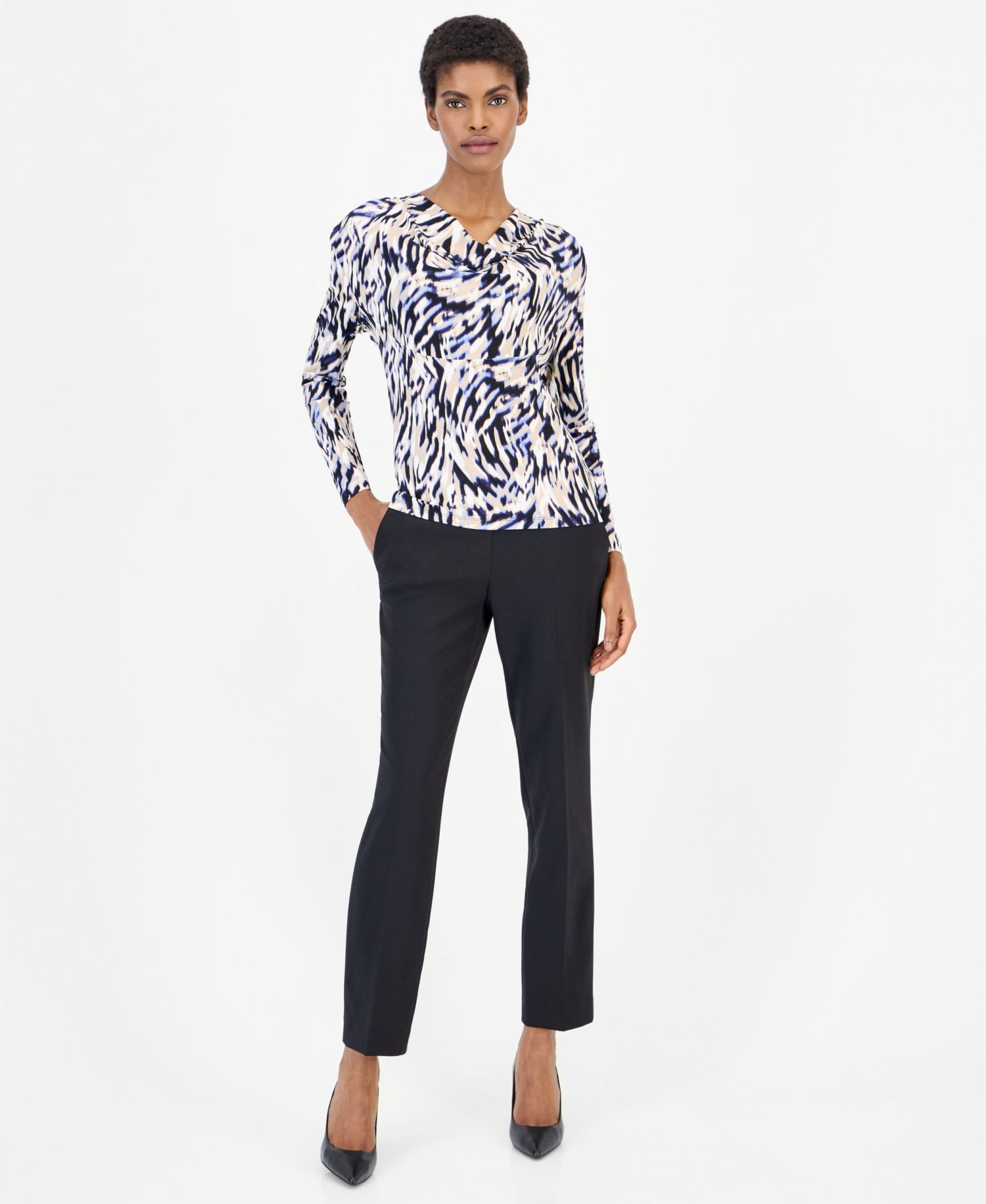 Women's 3Q Cowl-Neck Long-Sleeve Blouse