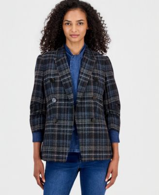 Women's Plaid Faux-Double-Breasted Blazer