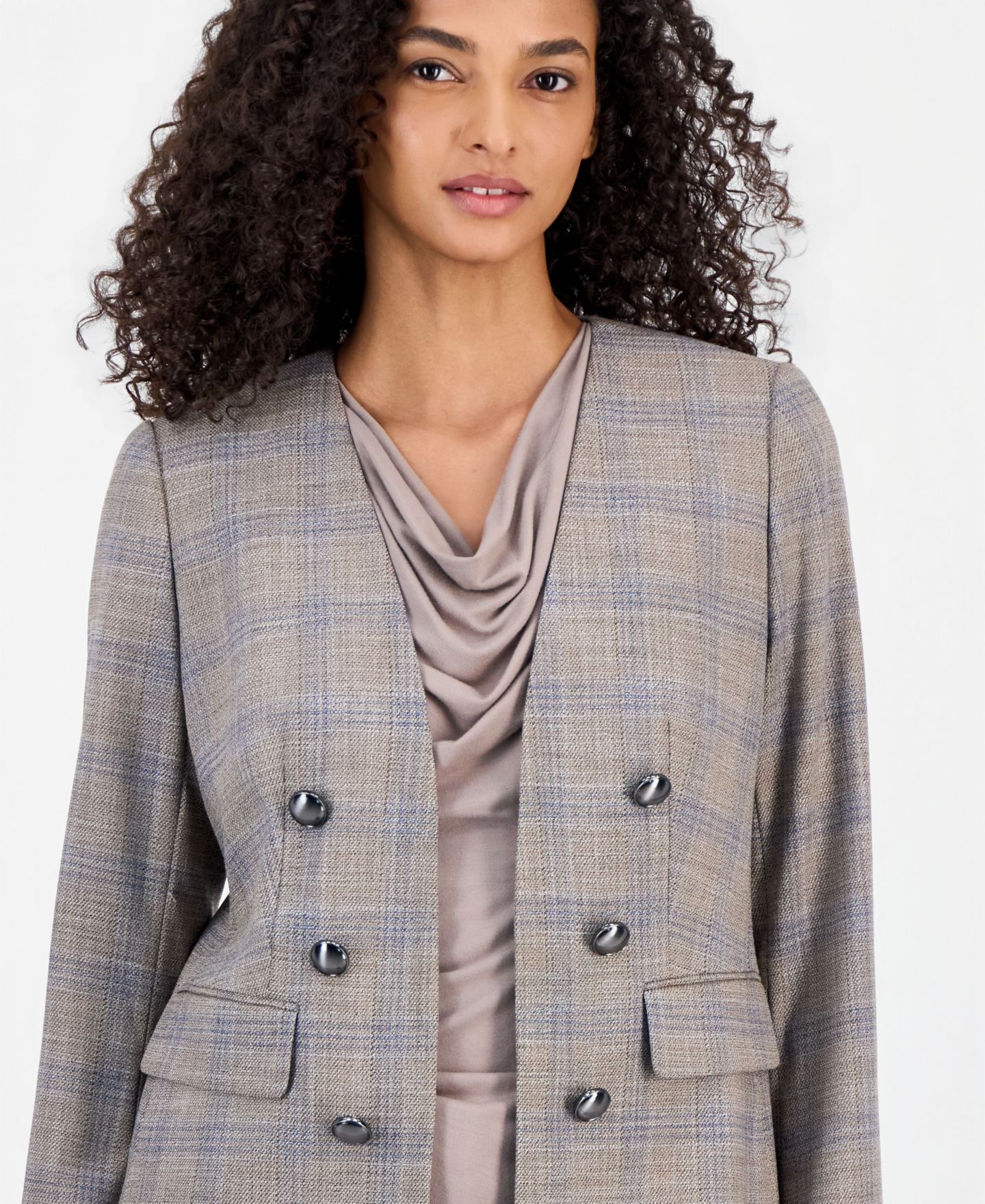 Женская куртка Anne Klein Faux-Double-Breasted, цвет: Натуральный глиняный разноцветный — фото 2