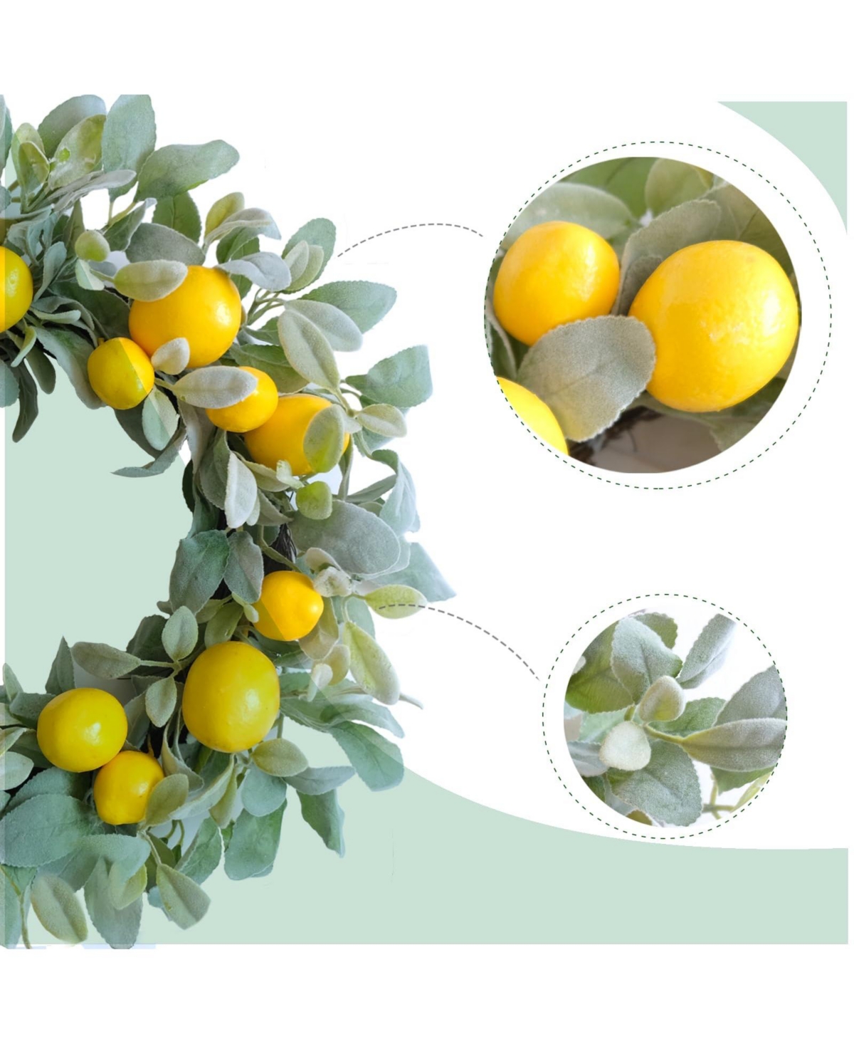 Gnuadz 18" Lemon Wreath Lamb Ears Leaves Indoor Outdoor