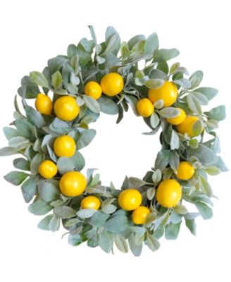 18" Lemon Wreath Lamb Ears Leaves Indoor Outdoor