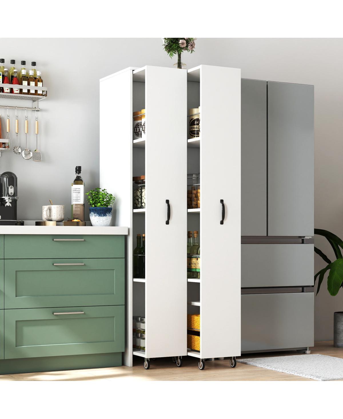 Streamdale Furniture 4-Tier Sliding Door Bookcase with Hidden Storage and Wheels