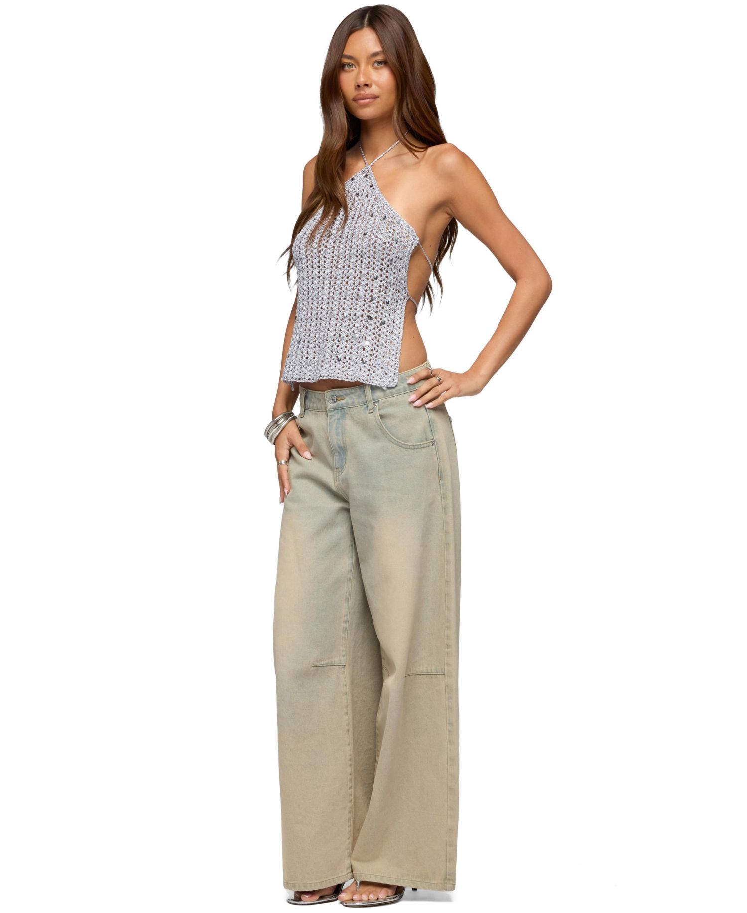 Women's Thaly Backless Sequin Crochet Halter Top