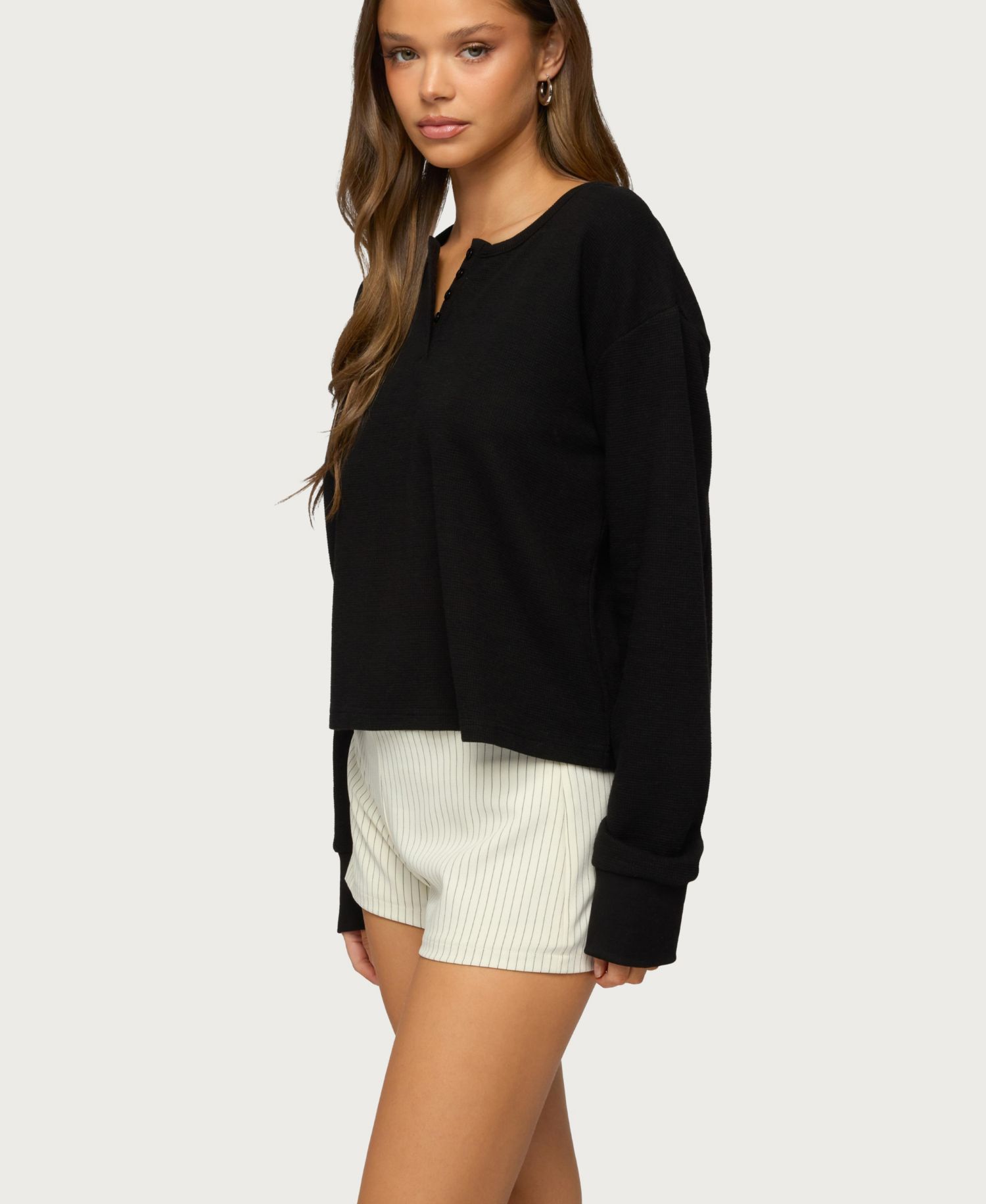 Women's Deni Long Sleeve Henley Waffle Top