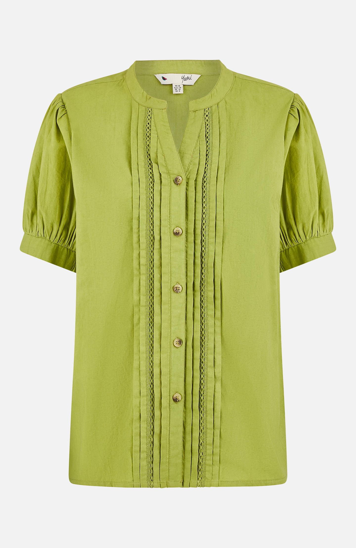 Женская рубашка Yumi Cotton Pleated Short Sleeve, цвет: Зелёный — фото 5