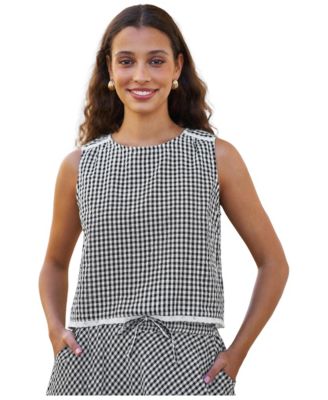 Women's Gingham Lace-Trim Sleeveless Top