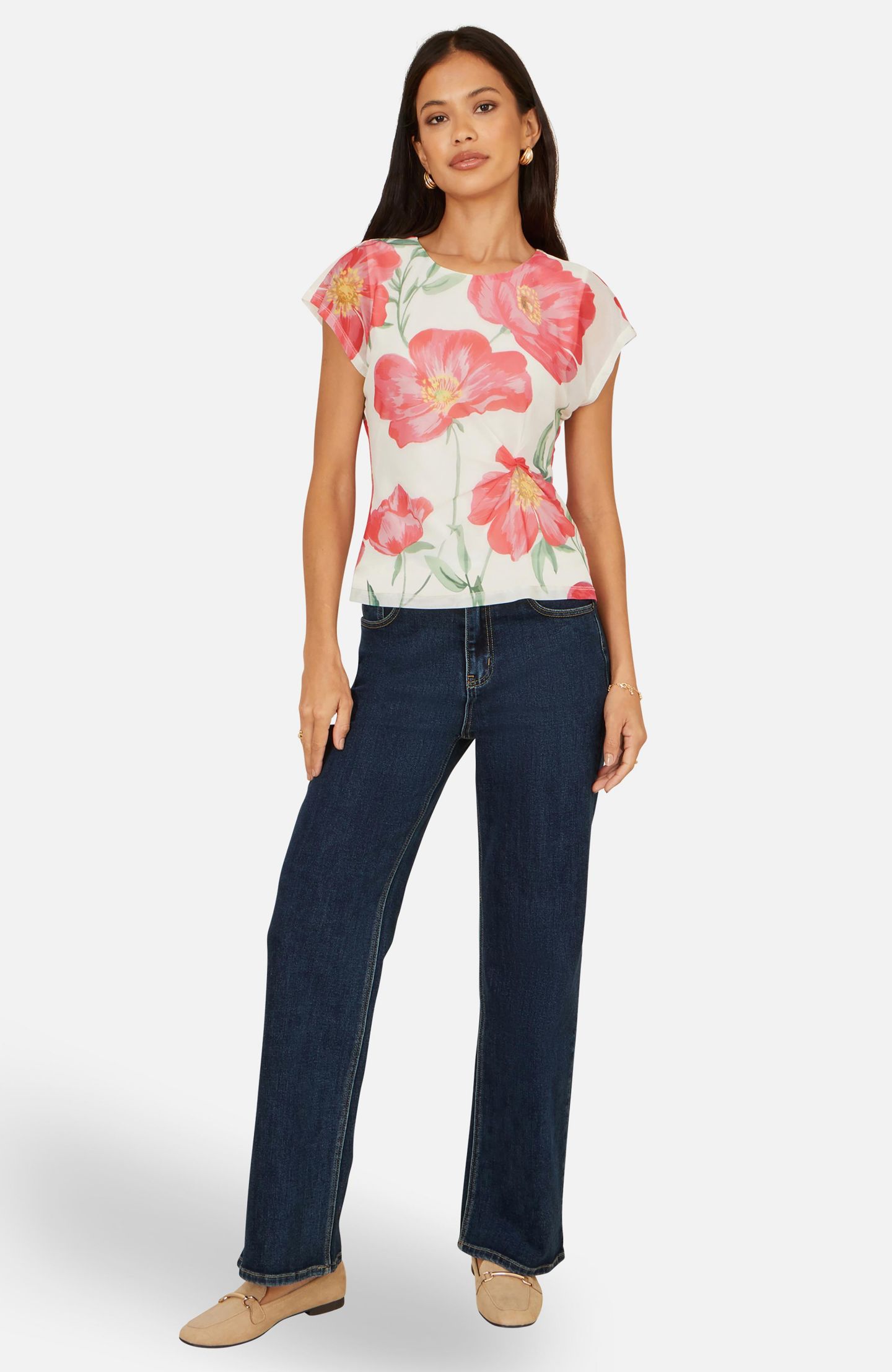 Женский топ Yumi Poppy Print Mesh, цвет: Слоновая кость — фото 4