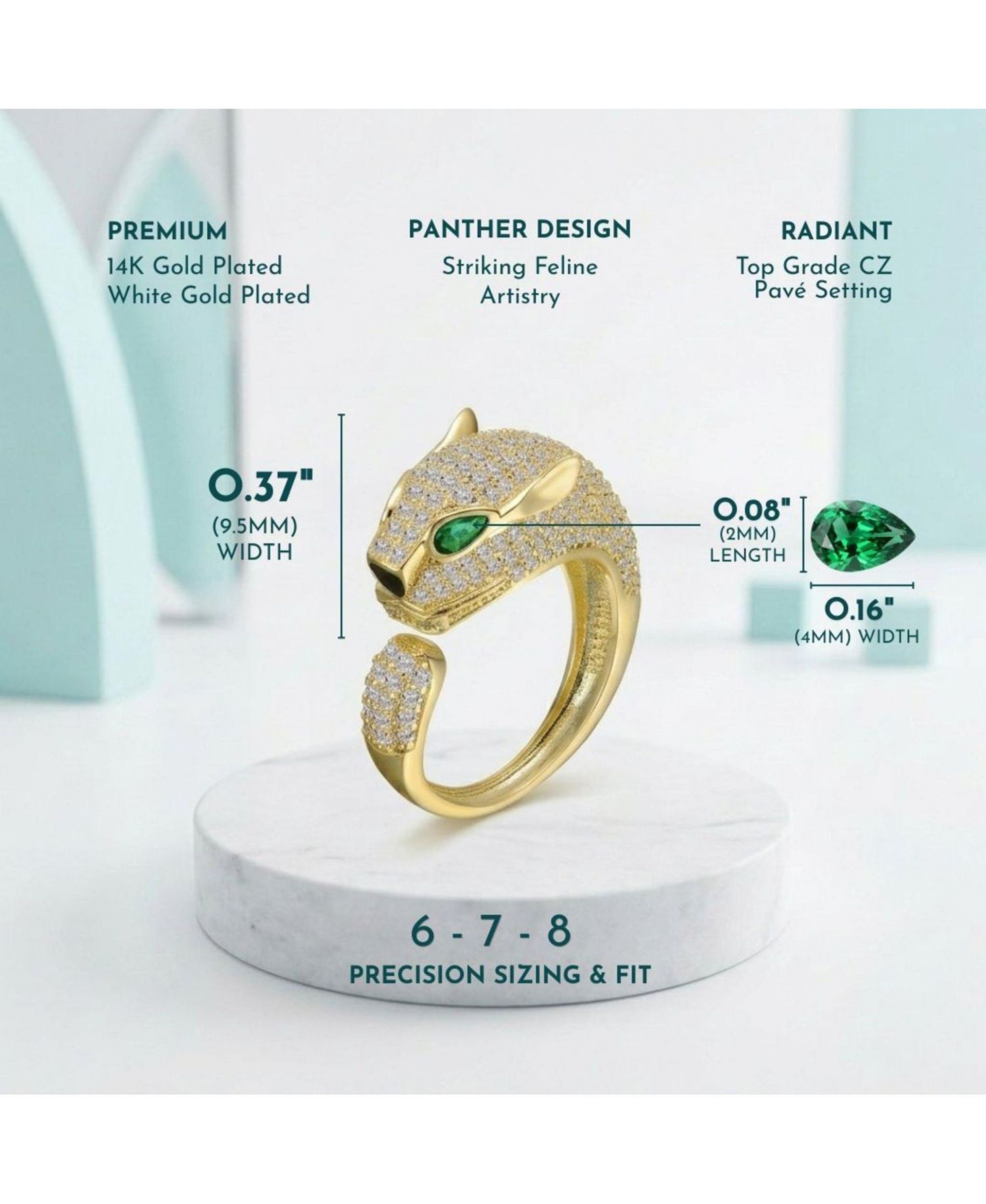 Elegant Panther Head CZ Open Pave Statement Band Ring