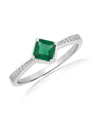 Radiant Center Emerald and Clear CZ Ring