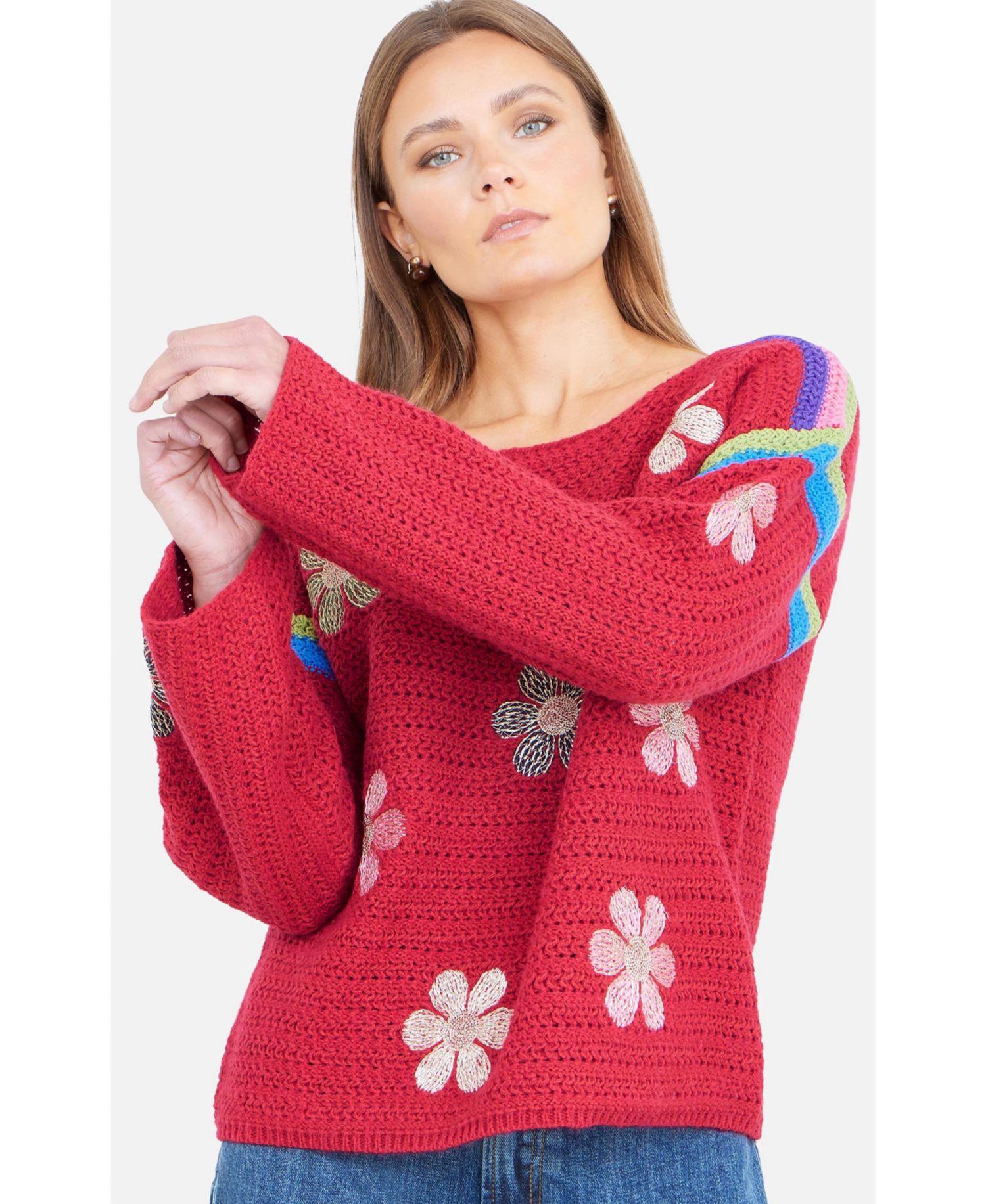 Women's Crochet Flower Jumper