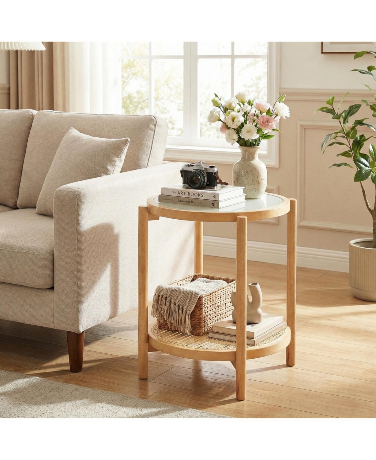 Slickblue Modern 2-Tier Round Side Table with Tempered Glass