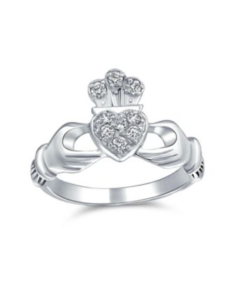 Claddagh Friendship Ring CZ Pave Heart BFF Sorority Statement .925 Sterling Silver