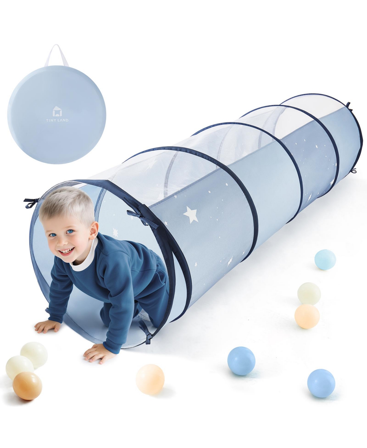 Tiny Land Adventure Play Tunnel for Toddlers, 69" x 18" Foldable Pop Up Crawl with Storage Bag