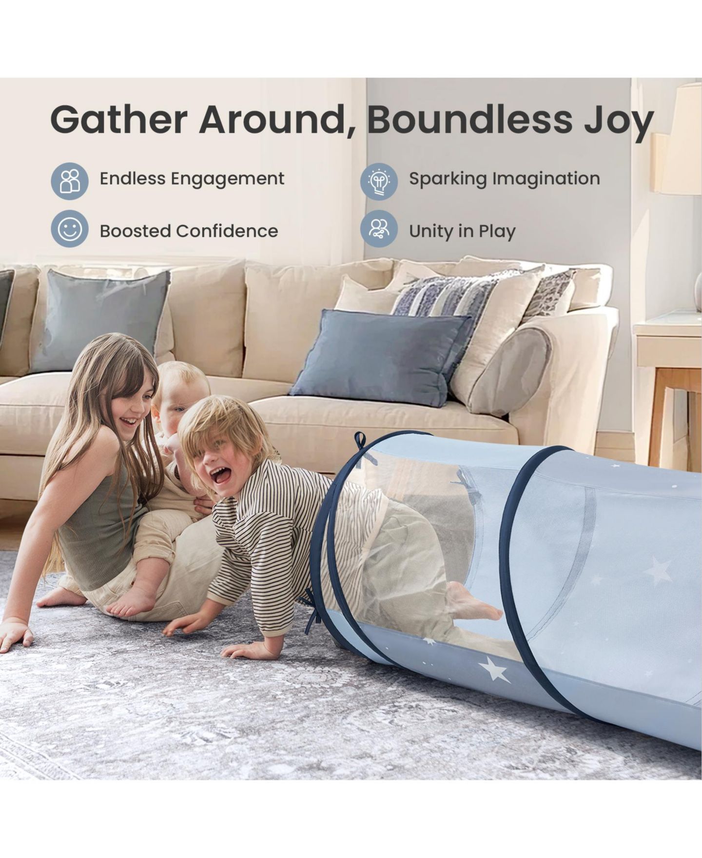 Детские игрушки Tiny Land Adventure Play Tunnel for Toddlers, 69" x 18" Foldable Pop Up Crawl Tunnel with Storage Bag, цвет: Синий — фото 2