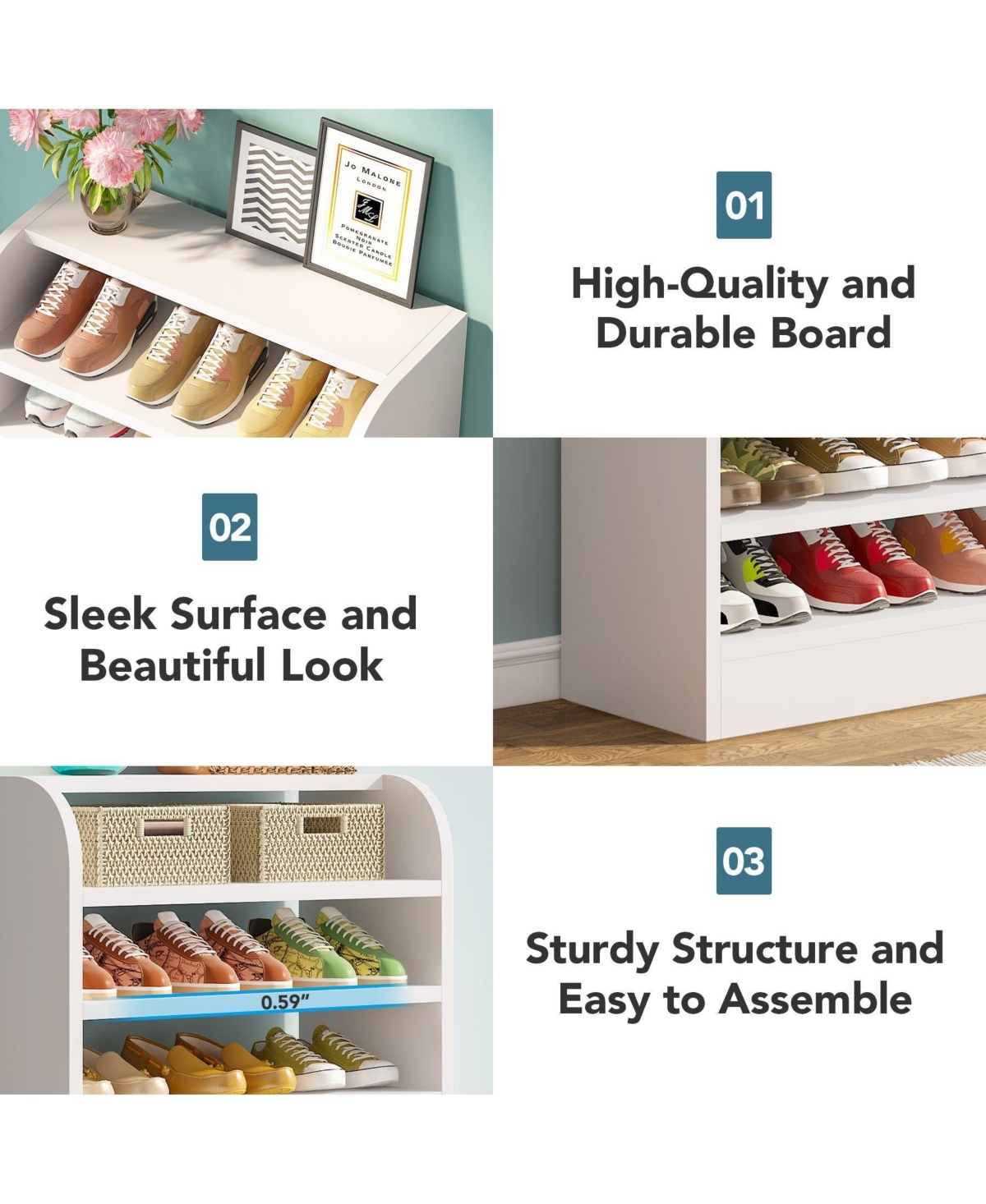 Slickblue Wooden Shoe Shelf with 8 Tier Storage for Entryway Closet