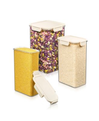 3 Piece Assorted Size Tall Airtight Food Storage Container - Clear Stackable for Pantry, Rice, Pasta, Cereal and Snacks