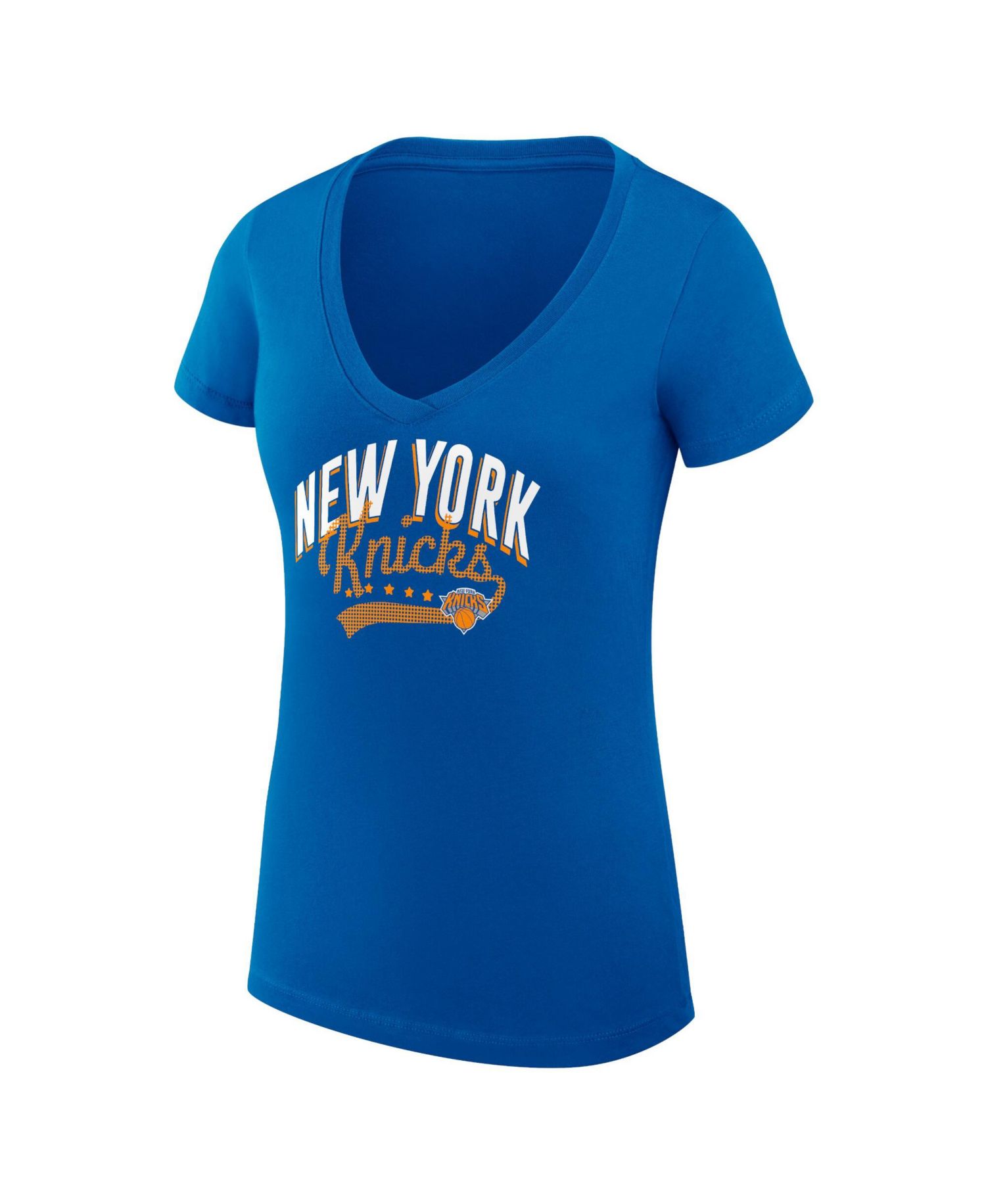 Women's Blue New York Knicks Super-Slim Fit Lightweight Filigree Logo V-Neck T-Shirt