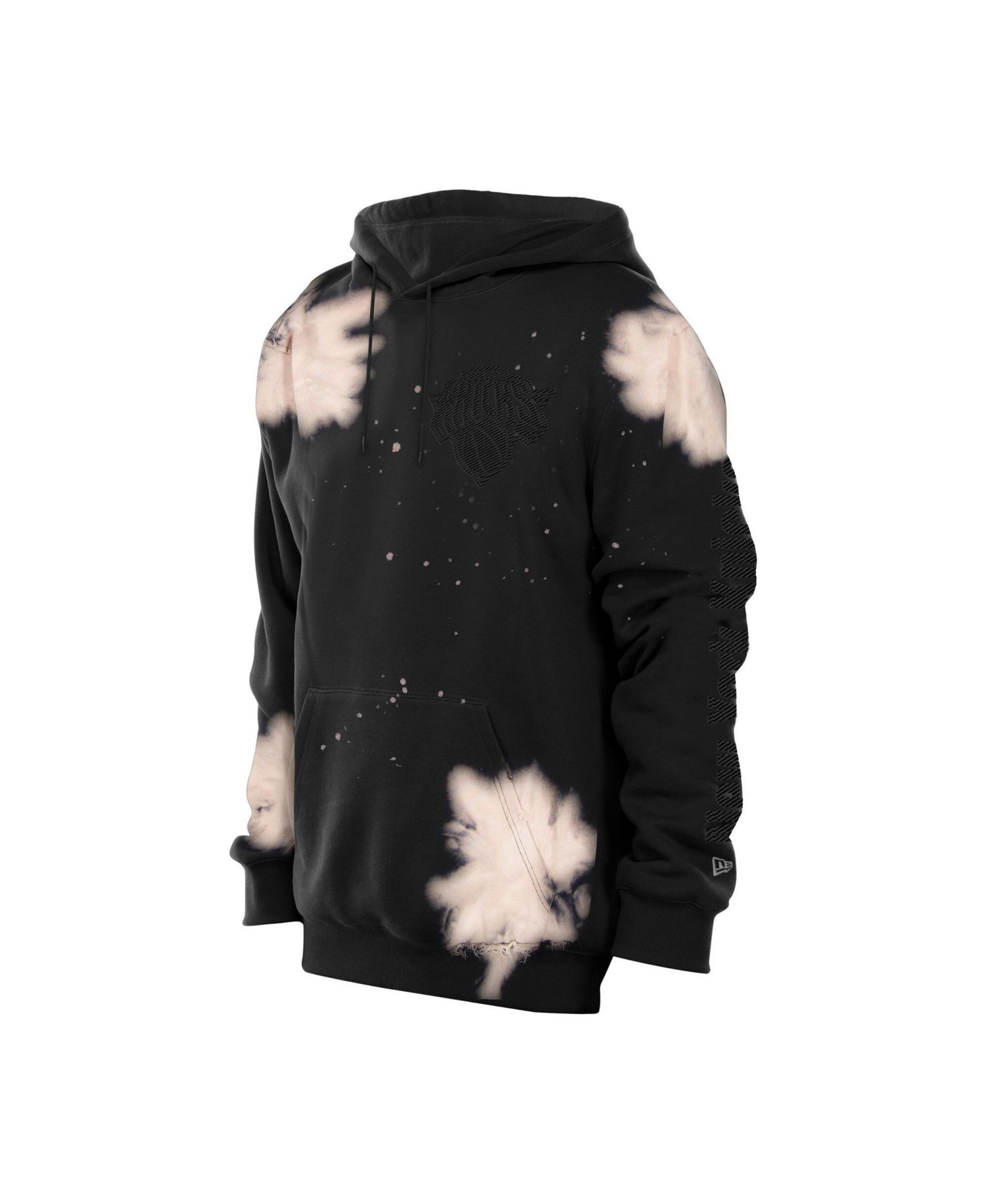 Men's Black New York Knicks Injection Bleached Out Raw Edge Hoodie