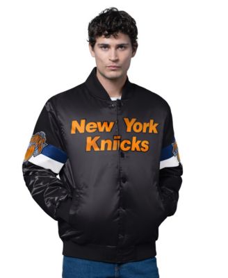 Men's Black New York Knicks Triple Option Varsity Full-Snap Satin Jacket