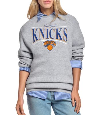 Women's Gray New York Knicks Arch Stripe Fleece Crewneck Sweatshirt