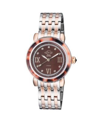 Women's Marsala Tortoise Swiss Quartz Diamond Two toned SS IPRG Stainless Steel Bracelet Watch