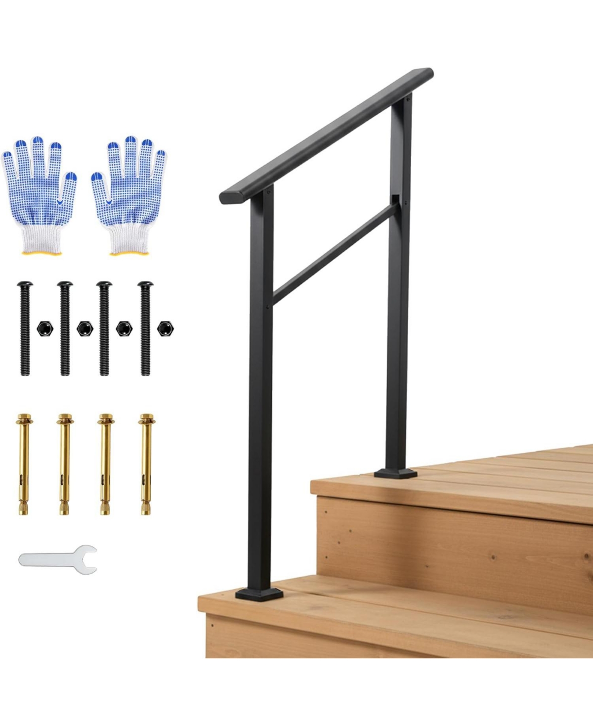 gaomon 2-Step Outdoor Stair Handrail Kit Aluminum and Iron Construction Adjustable Angle Easy Diy Installation with All Hardware