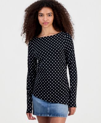 Juniors' Printed Boat Neck Long Sleeve Top