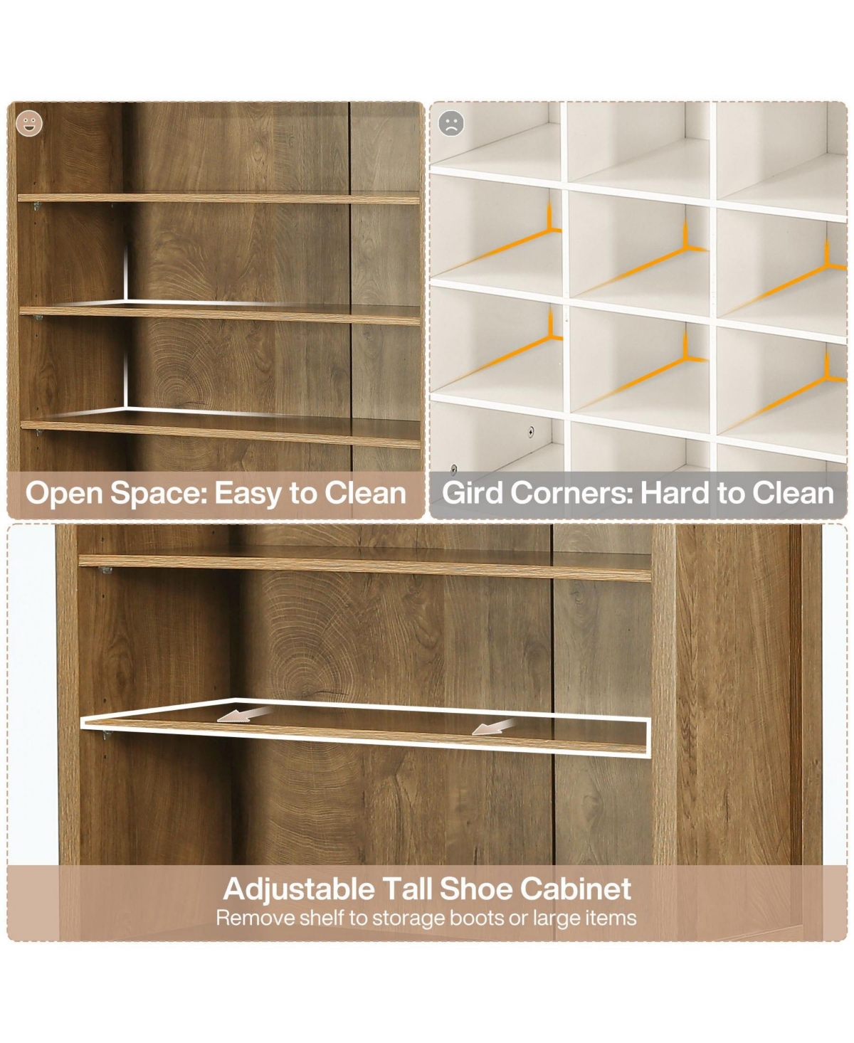 Slickblue 8 Tier Tall Shoe Rack Farmhouse Storage Shelf for 40 Shoes
