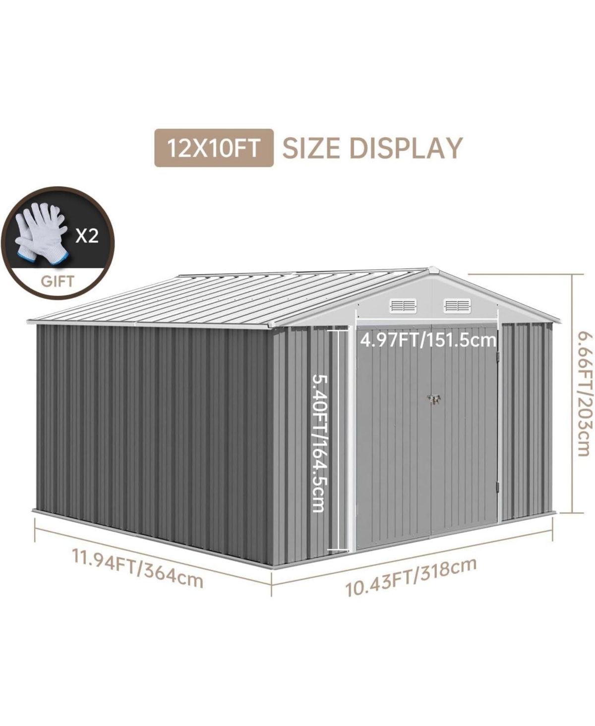 GarveeLife Waterproof Outdoor Metal Storage Shed Kit With Updated Frame Structure And Lockable Double Door For Backyard Garden Patio Use