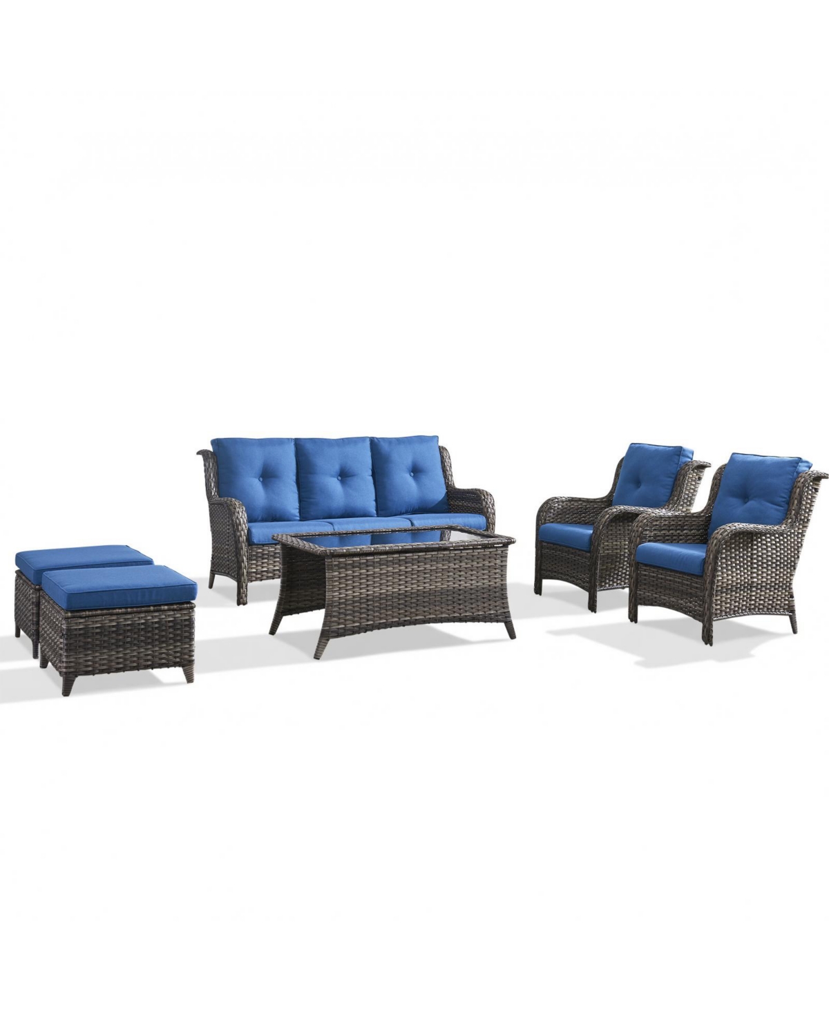 Pocassy 6 Pieces Outdoor Patio Furniture Set Wicker Sectional Sofa with 2 Chairs,Ottomans,Coffee Table