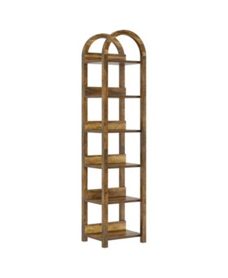 71 Inch Tall Narrow Bookshelf with 6 Tier Arched Shelves