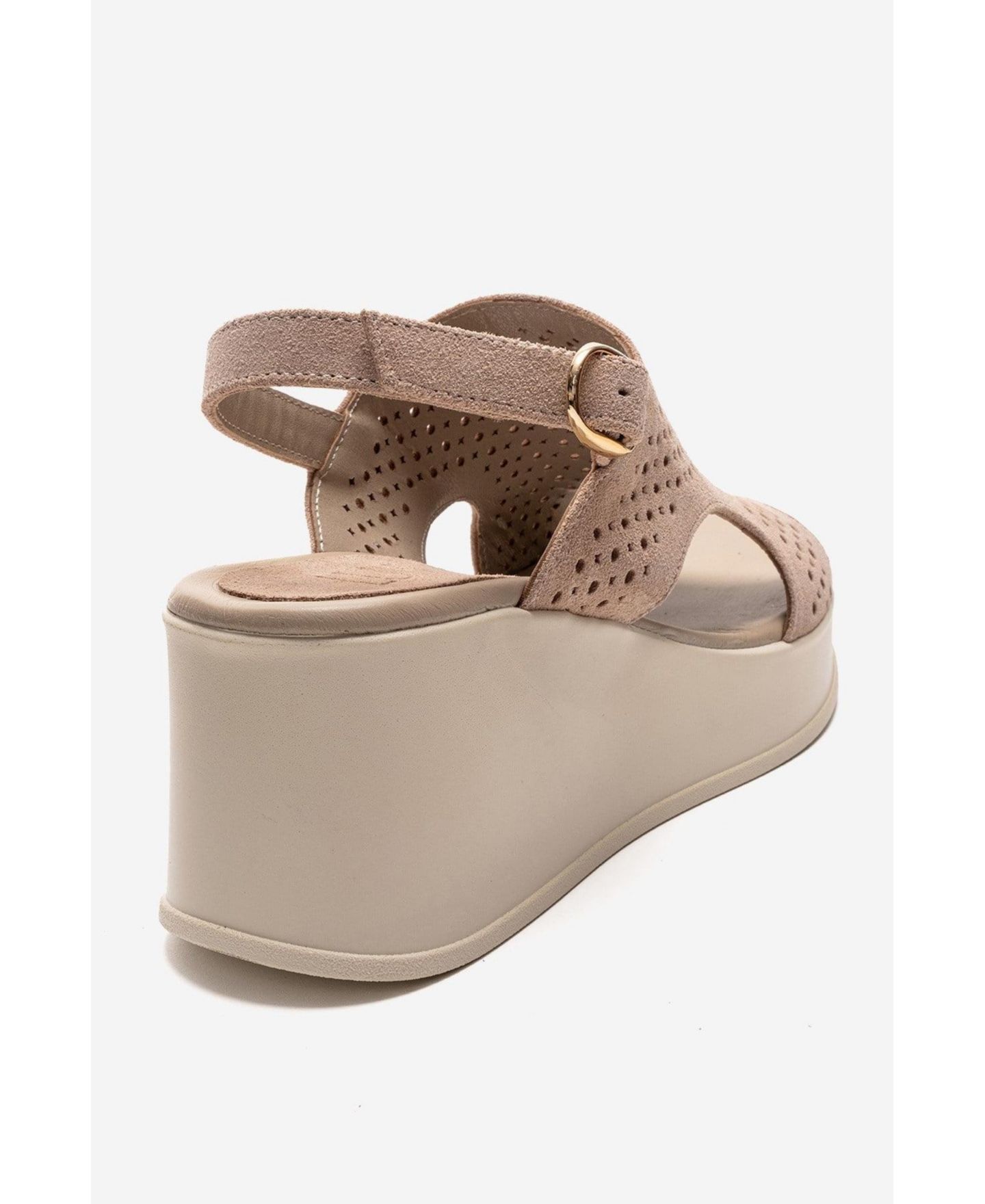 Женские сандалии Forever & Always Shoes Jadira Leather Wedge Sandal, цвет: Бежевый замшевый — фото 6