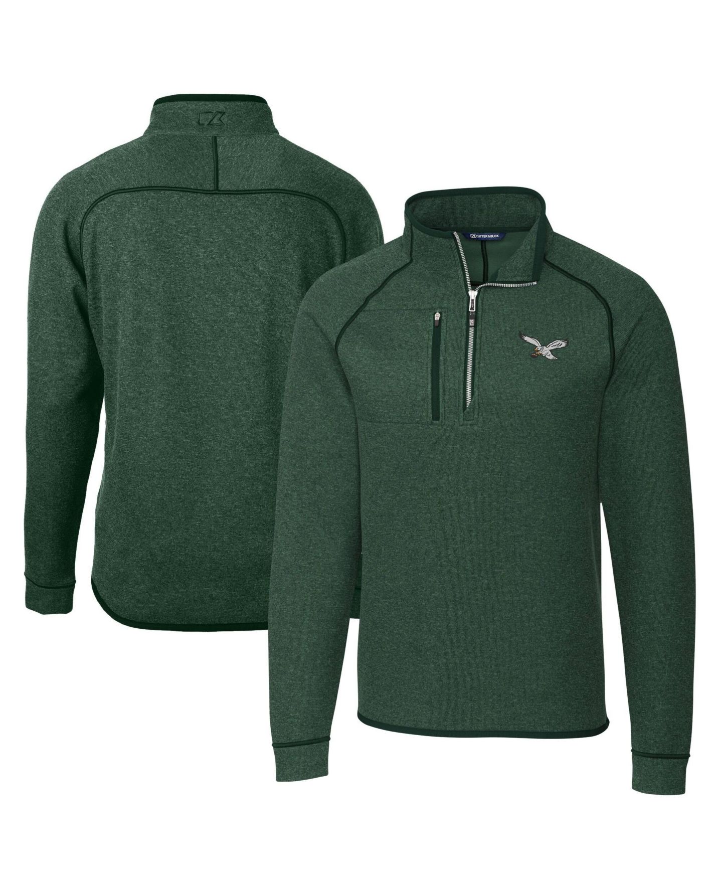 Мужская куртка Cutter & Buck Heather Green Philadelphia Eagles Mainsail Sweater-Knit Half-Zip Pullover — фото 1