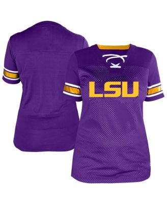 Women's Purple LSU Tigers Plus Size Mesh Overlay Lace-Up Jersey T-Shirt