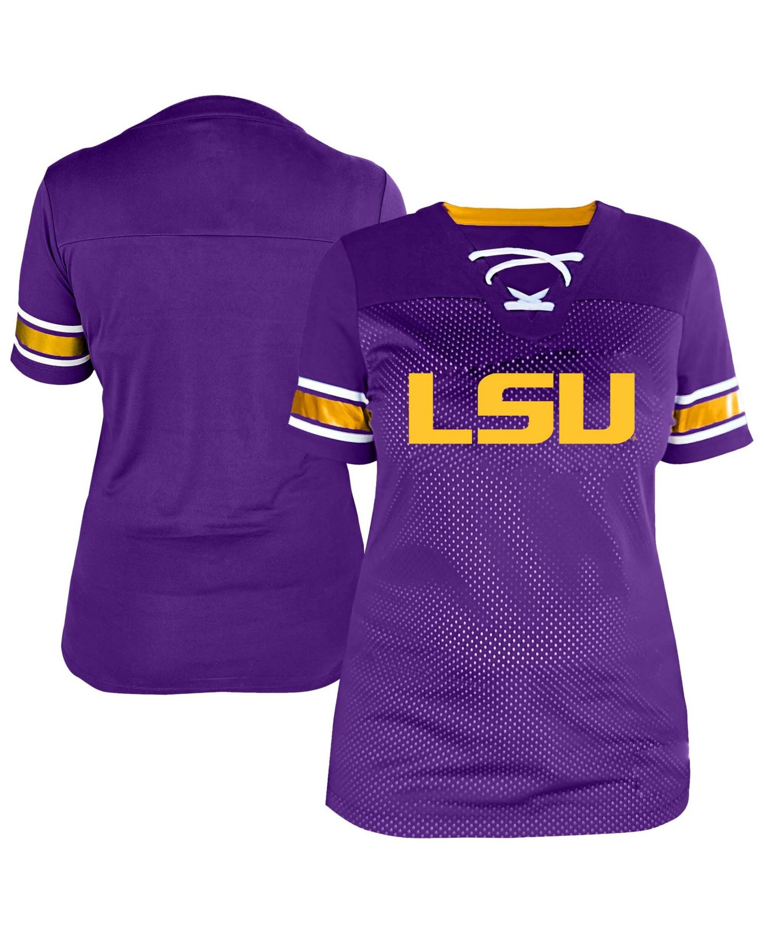 Women's Purple LSU Tigers Plus Size Mesh Overlay Lace-Up Jersey T-Shirt