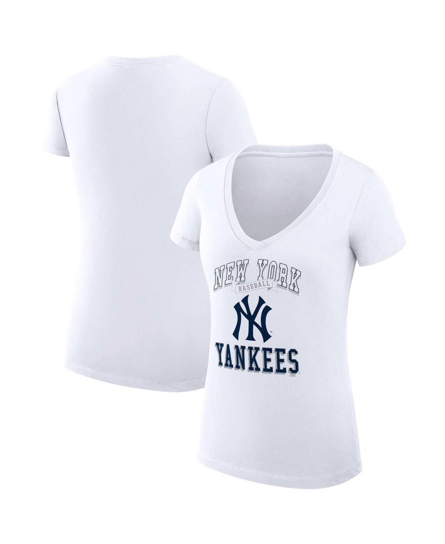 Women's White New York Yankees Super-Slim Fit Lightweight Team Logo Graphic V-Neck T-Shirt