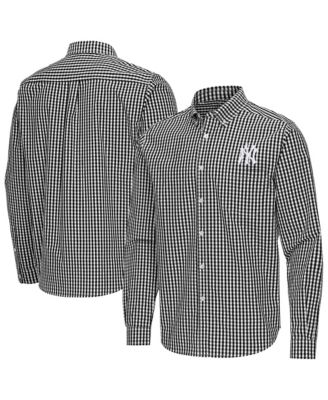 Men's Black New York Yankees Ellis Woven Tri-Blend Button-Down Shirt