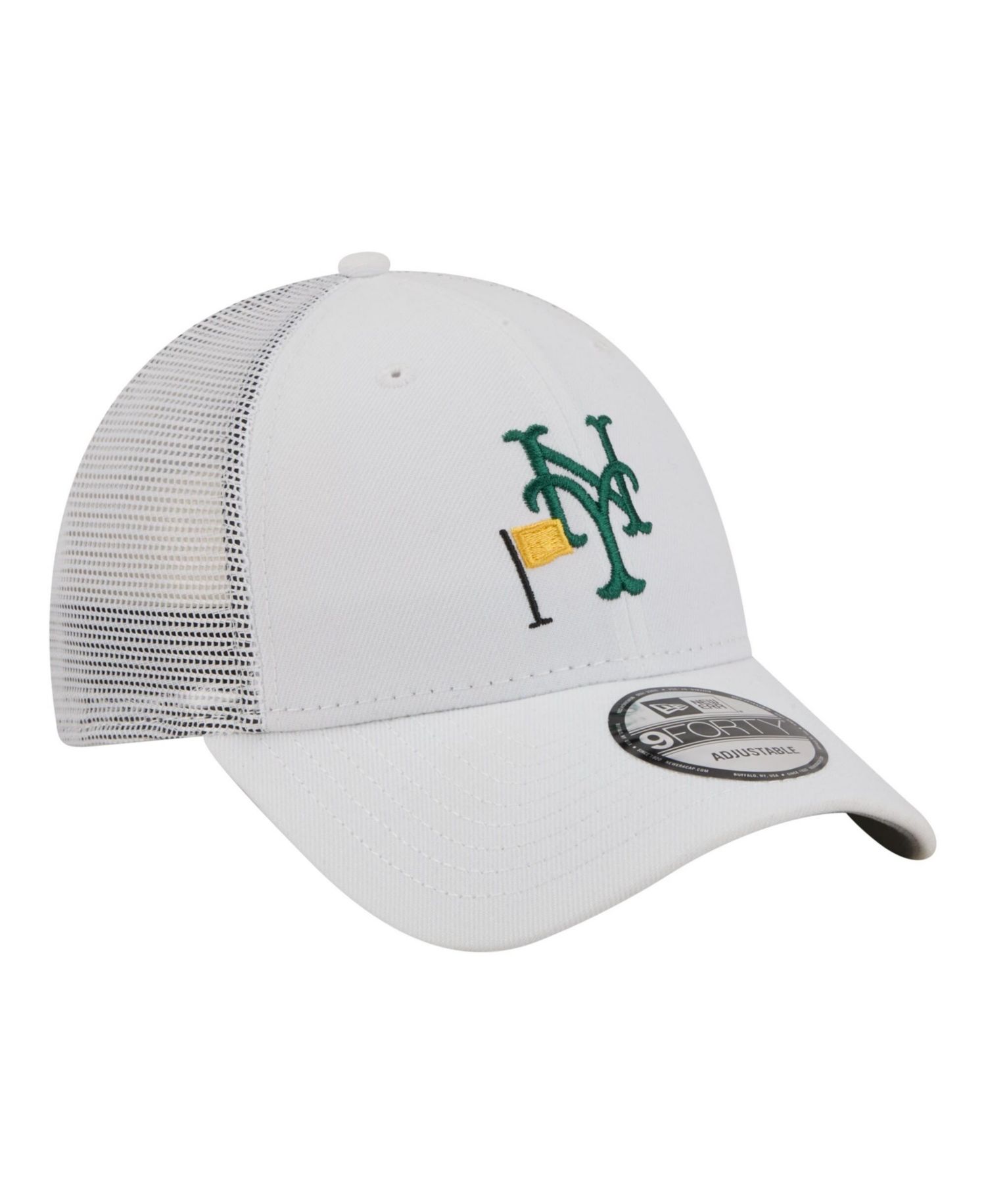 Men's White New York Mets Flag 9FORTY Trucker Adjustable Hat