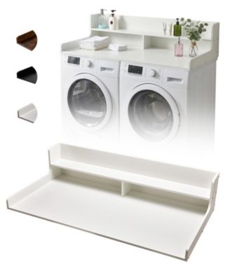 Heavy Duty Laundry Shelf Over Washer and Dryer - 54" x 27.5" Wooden Organizer with 12" Edge Rails, Non-Slip Pads, Ideal for Folding and Storage