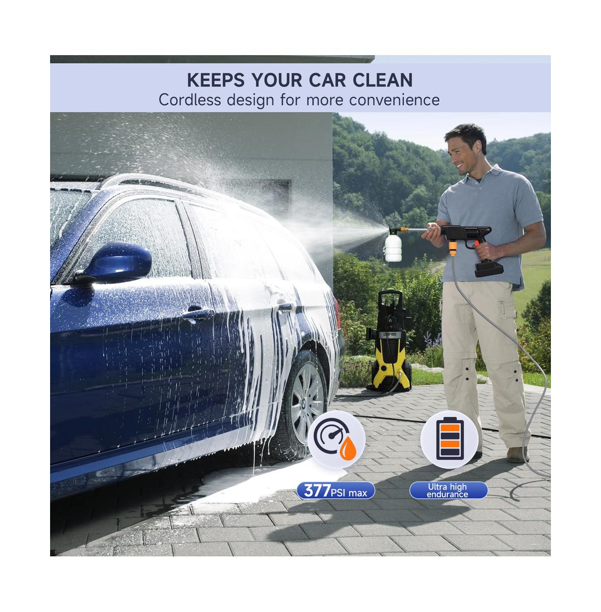 Topteng 24V Cordless Pressure Washer – 380 Psi with 2 Batteries and Tool Box for Car and Garden