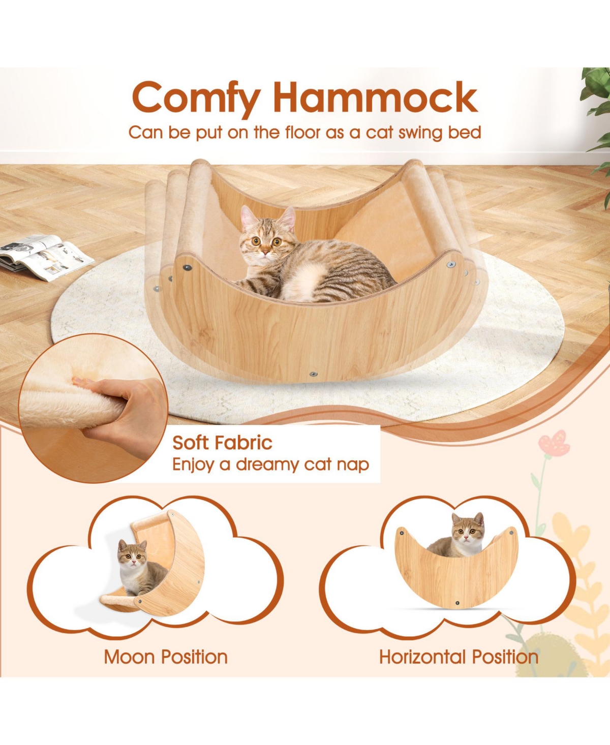 Cozito Cat Wall Furniture Set with Wall Mounted Shelves and Hammock