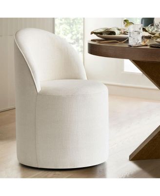 Linen Upholstered Rolling Dining Chair with Casters Swivel 1 Piece