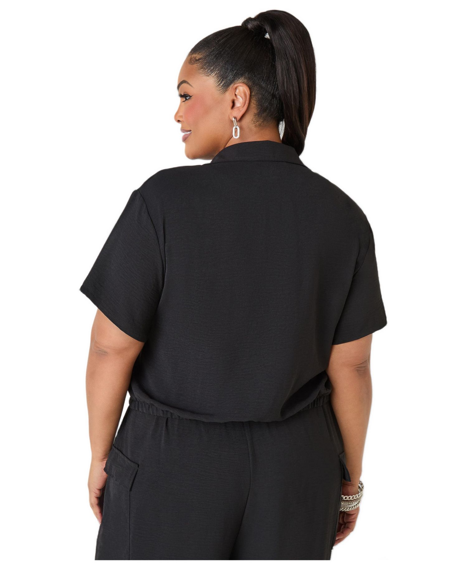 Plus Size Drawstring Cropped Shirt