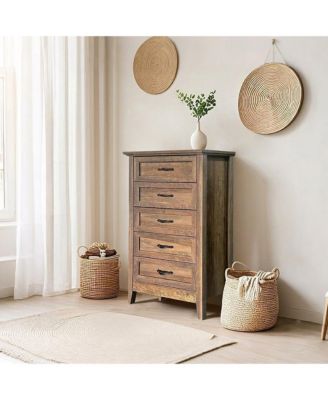 Vintage 5-Drawer Tall Dresser with Framed Fronts and Metal Pulls, Storage Organizer for Bedroom, Living Room, Hallway
