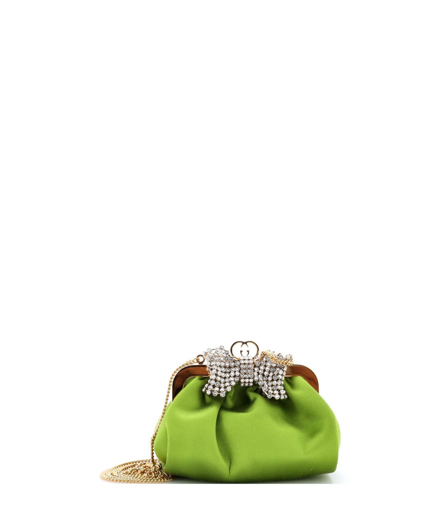 Crystal Bow Chain Clutch Satin