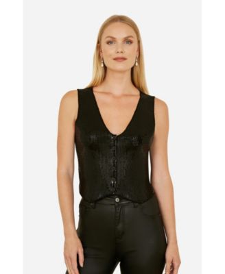 Women's Sleeveless V-Neck Sequin Waistcoat Top