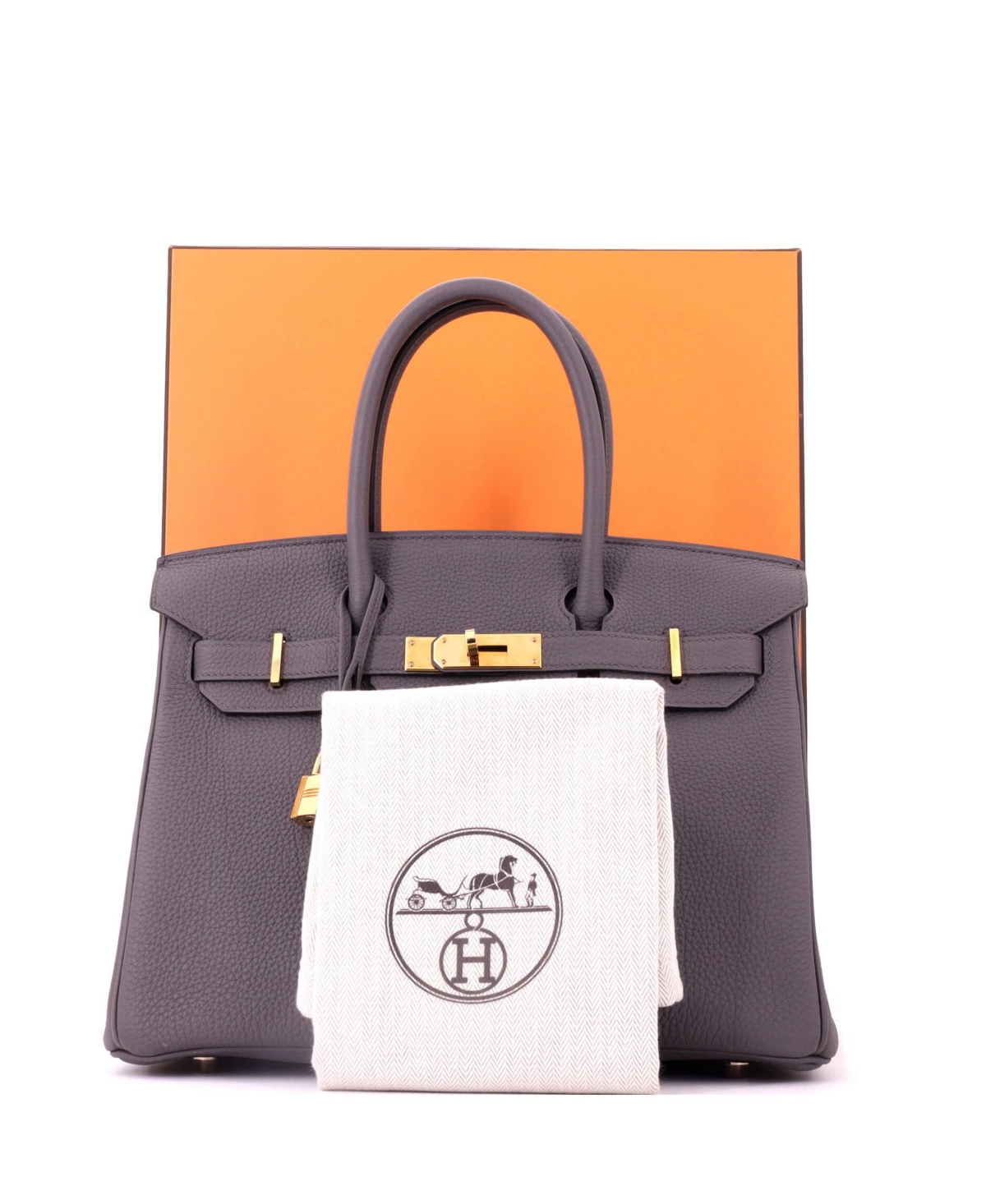 Pre-Owned HERMES Birkin 30 Handbag Grey Togo with Rose Gold Hardware